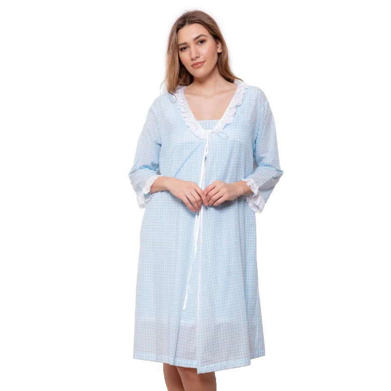 Cottonreal Women's Dedna Wrap over Pale Blue Kimono