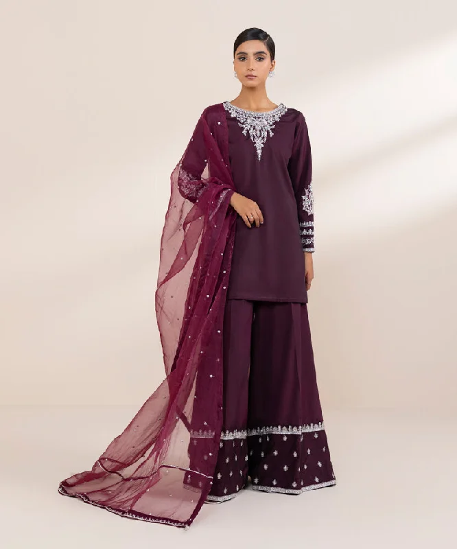 3 Piece - Embroidered Raw Silk Suit