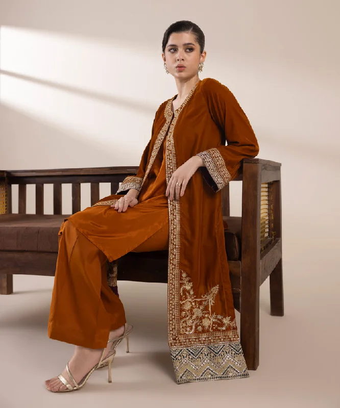 2 Piece - Embroidered Raw Silk Suit