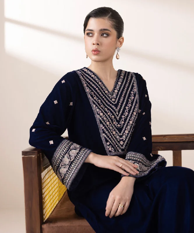 2 Piece - Embroidered Raw Silk Suit