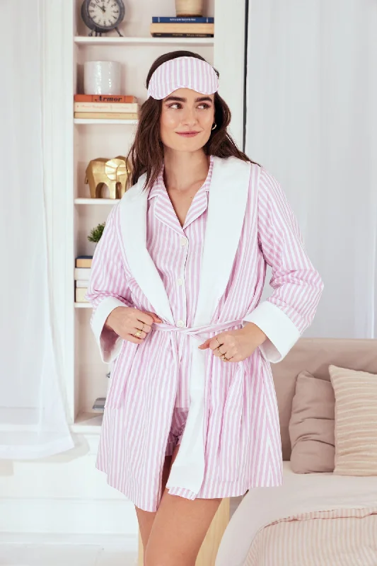 Pink 3D Stripe French Terry Lined Robe